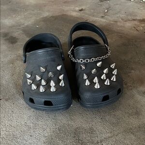 CROCS Black Clogs with Silver Spikes